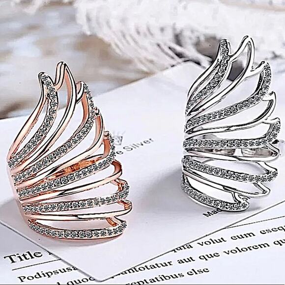 Rose Gold Angel Wing Ring, Cubic Zircon, Guardian, Gift for Her, Handmade - Picture 6 of 6